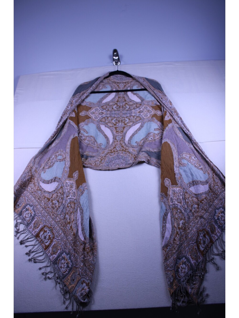 Vintage Boho Paisley Pashmina Scarf Shawl Wrap Fringed Earth Tone 77x27